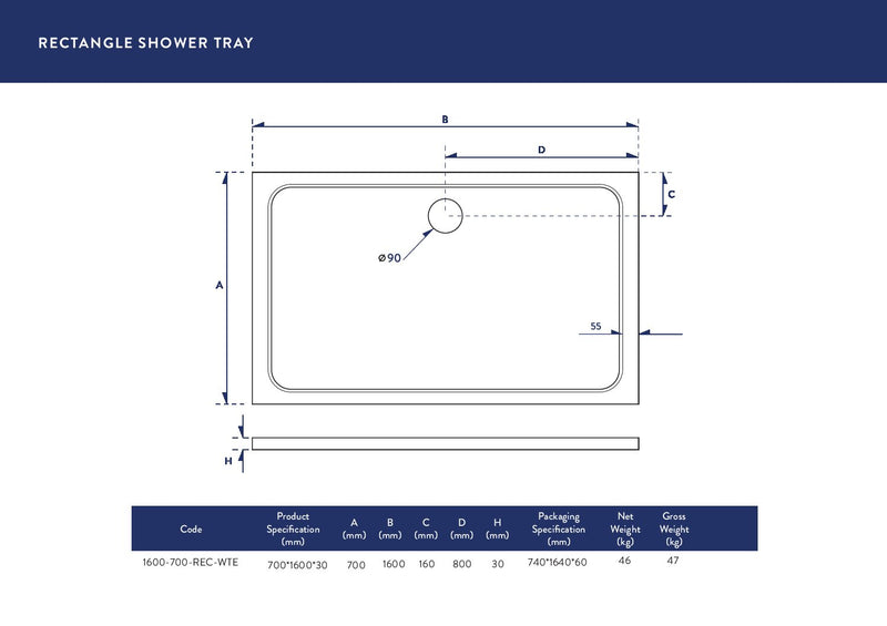 1600X700 Shower Tray