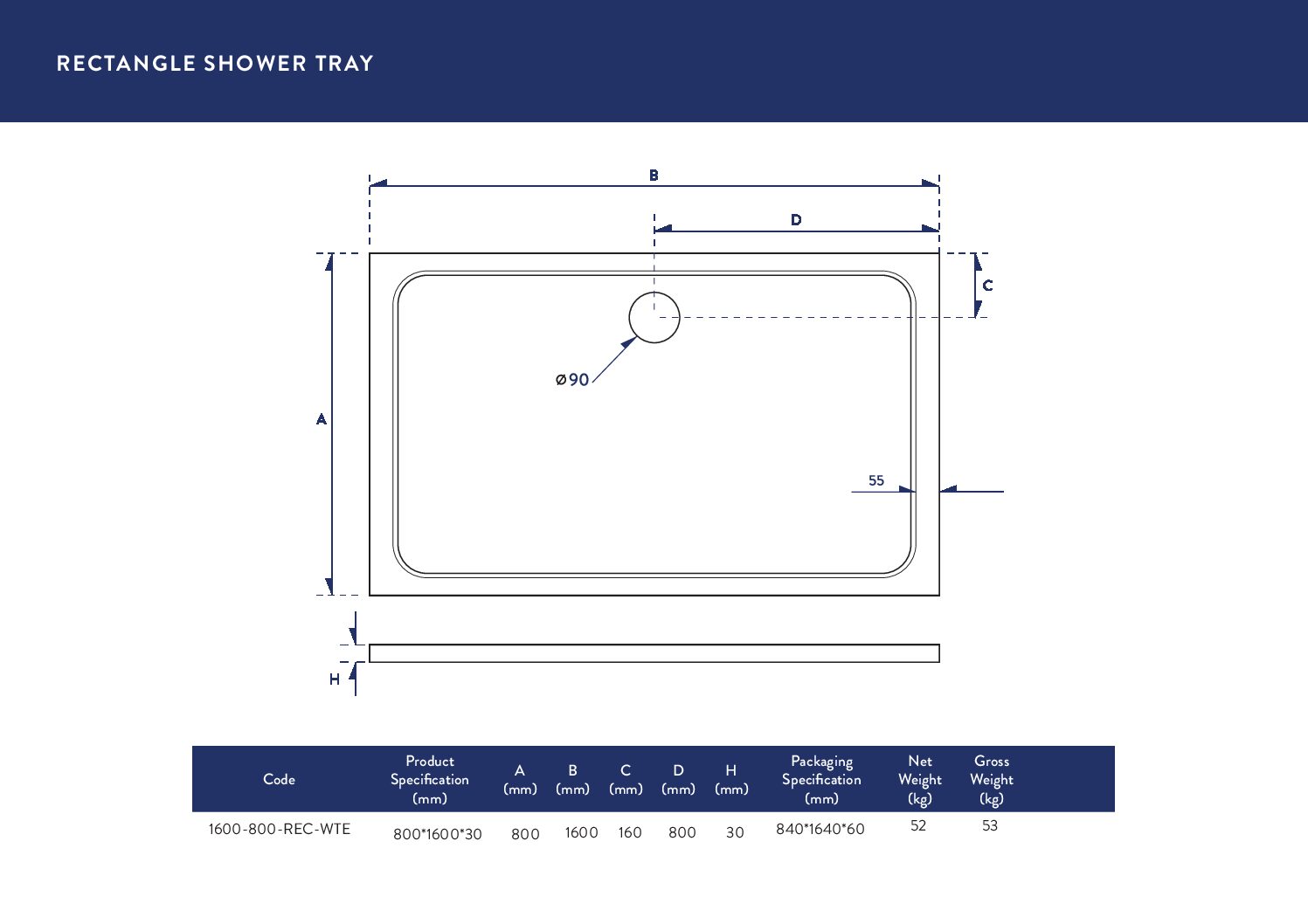 1600X800 Shower Tray