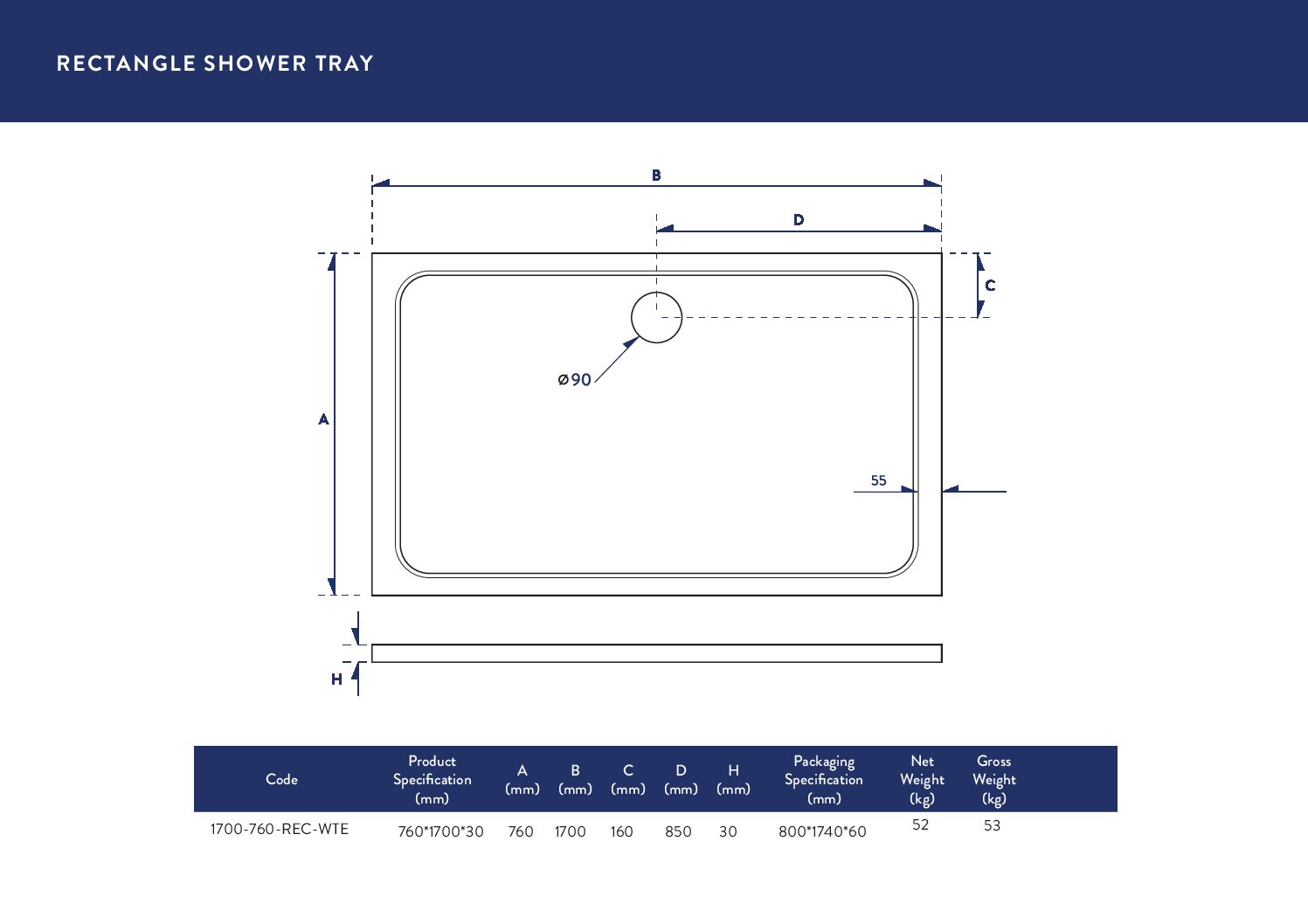 1700X760 Shower Tray