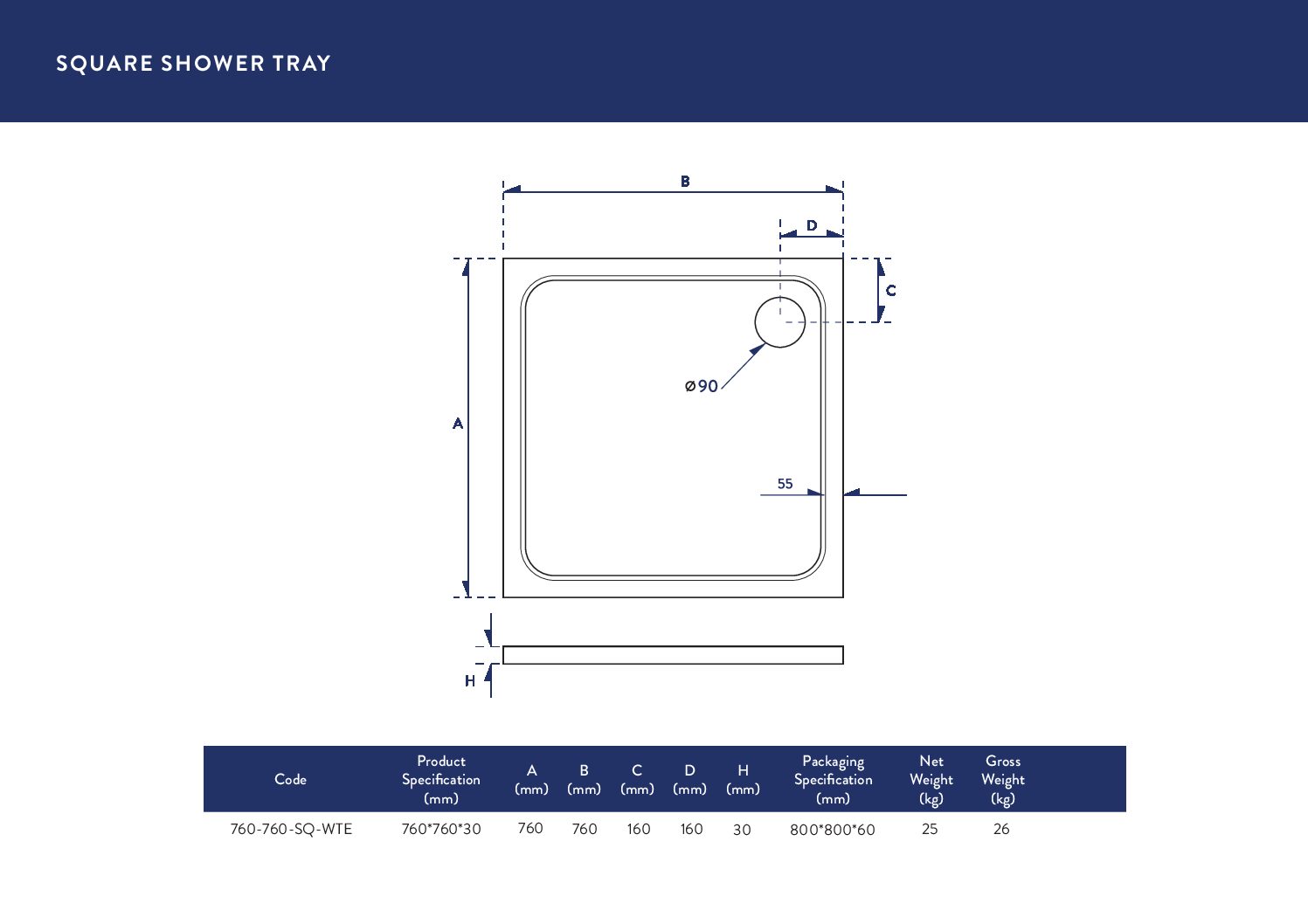 760x760 Shower Tray