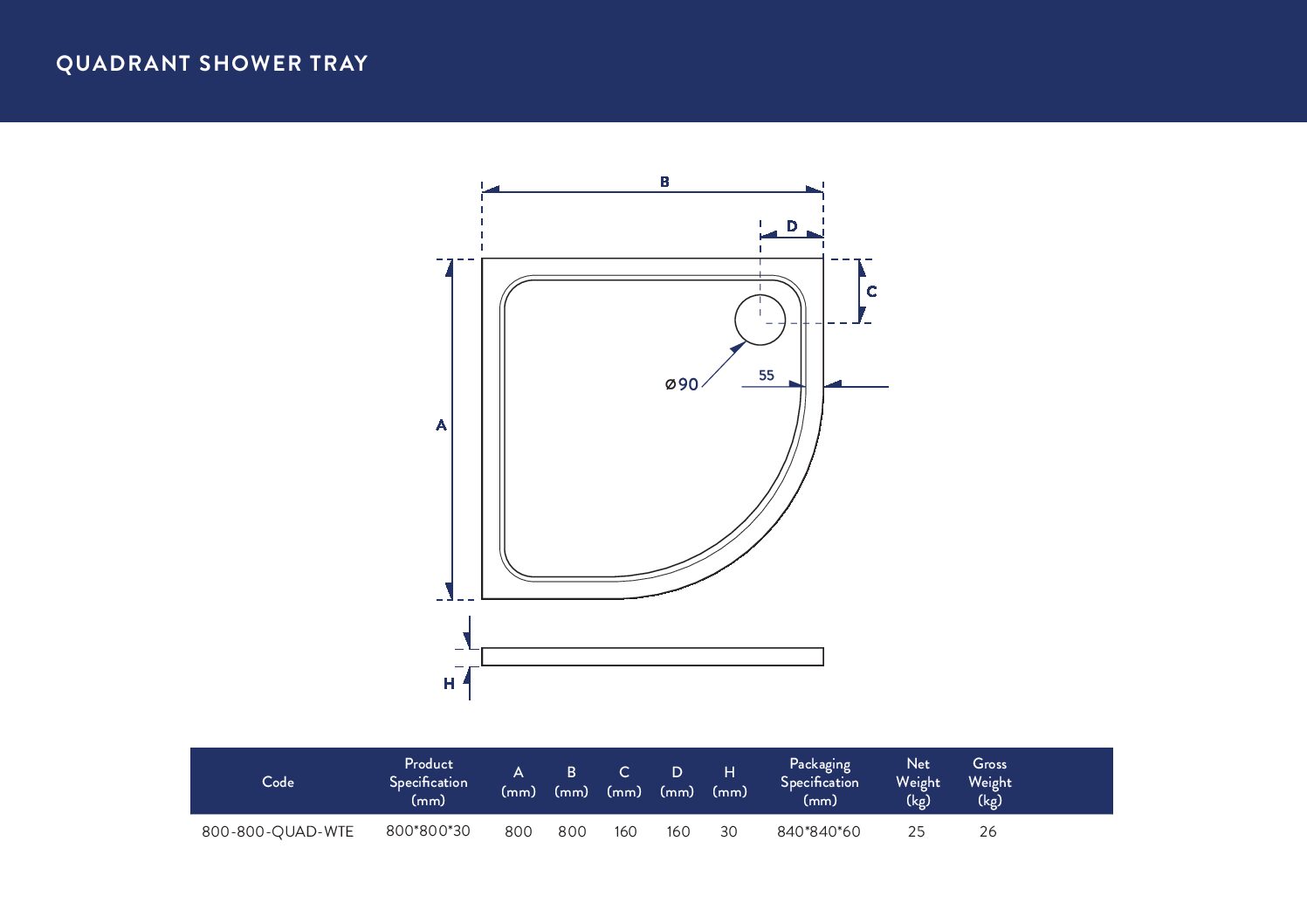 800X800 Quadrant Tray