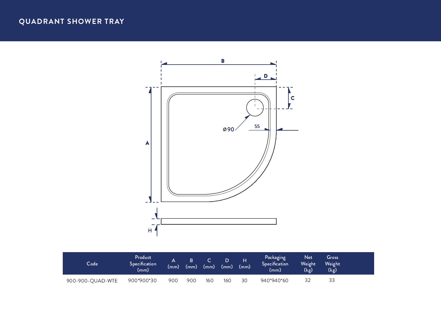 900X900 Quadrant Tray