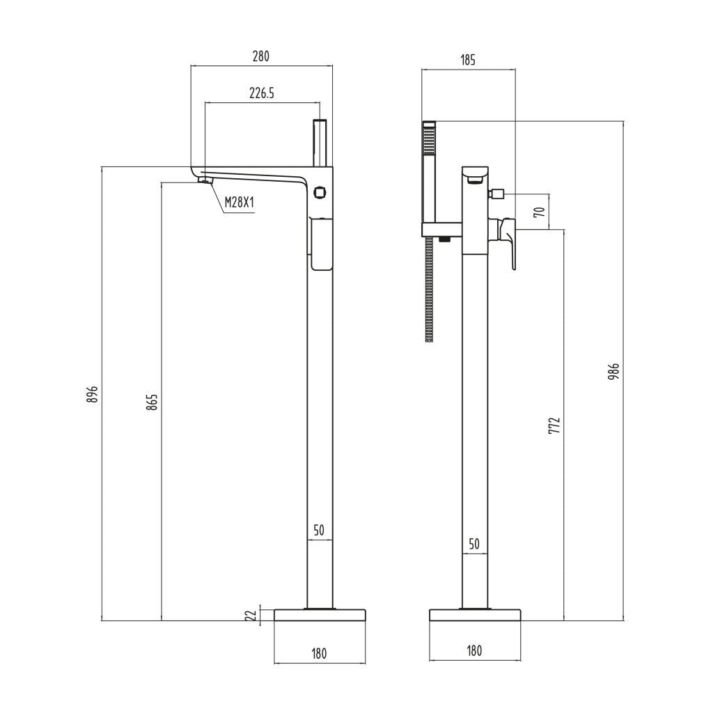 Fluro Free Standing Bath Shower Mixer