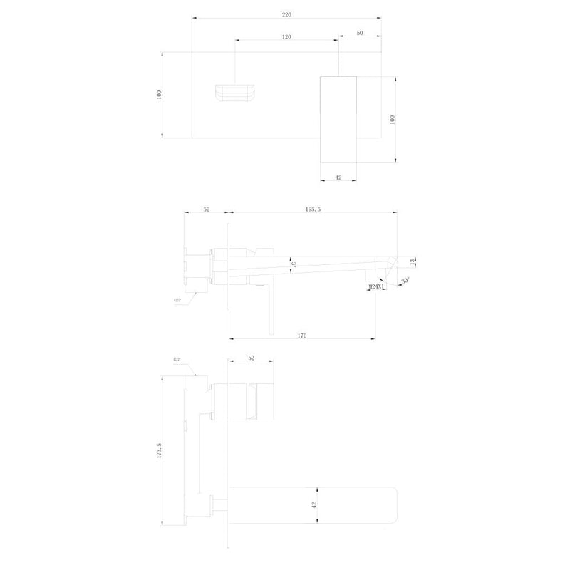 Fluro Wall Mounted Bath Mixer