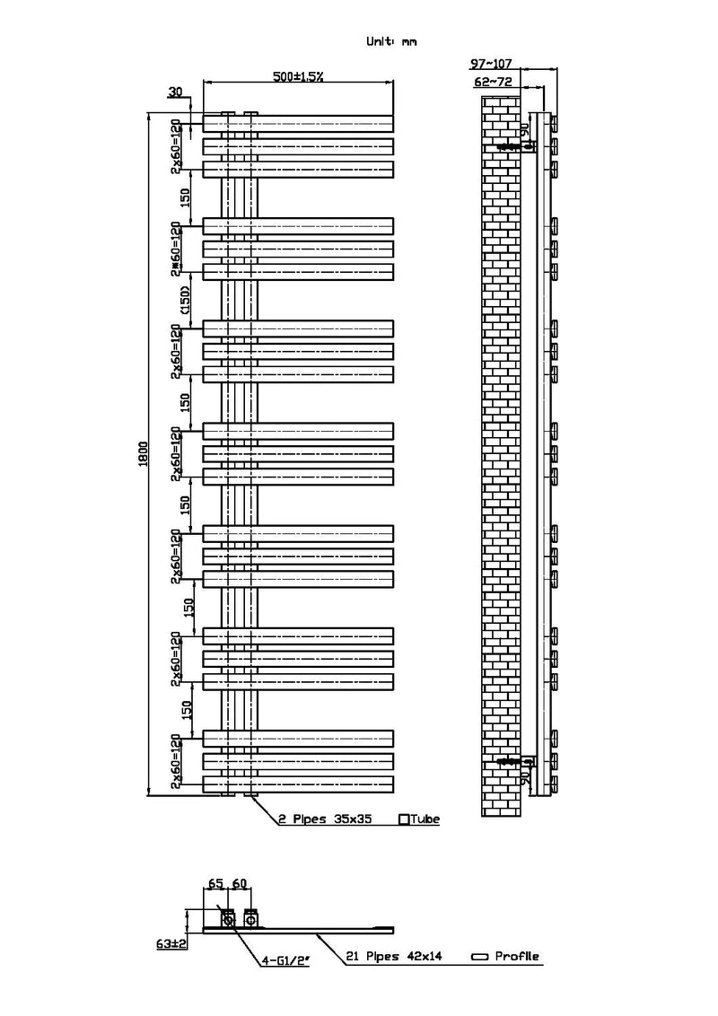 Lizz 500X1800 Chrome Towel Rail