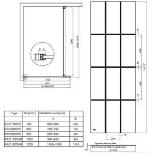 900 Black Grid Wetroom Screen