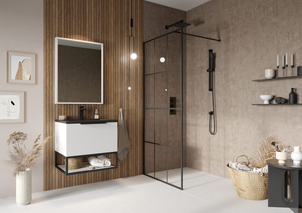 900 Black Grid Wetroom Screen