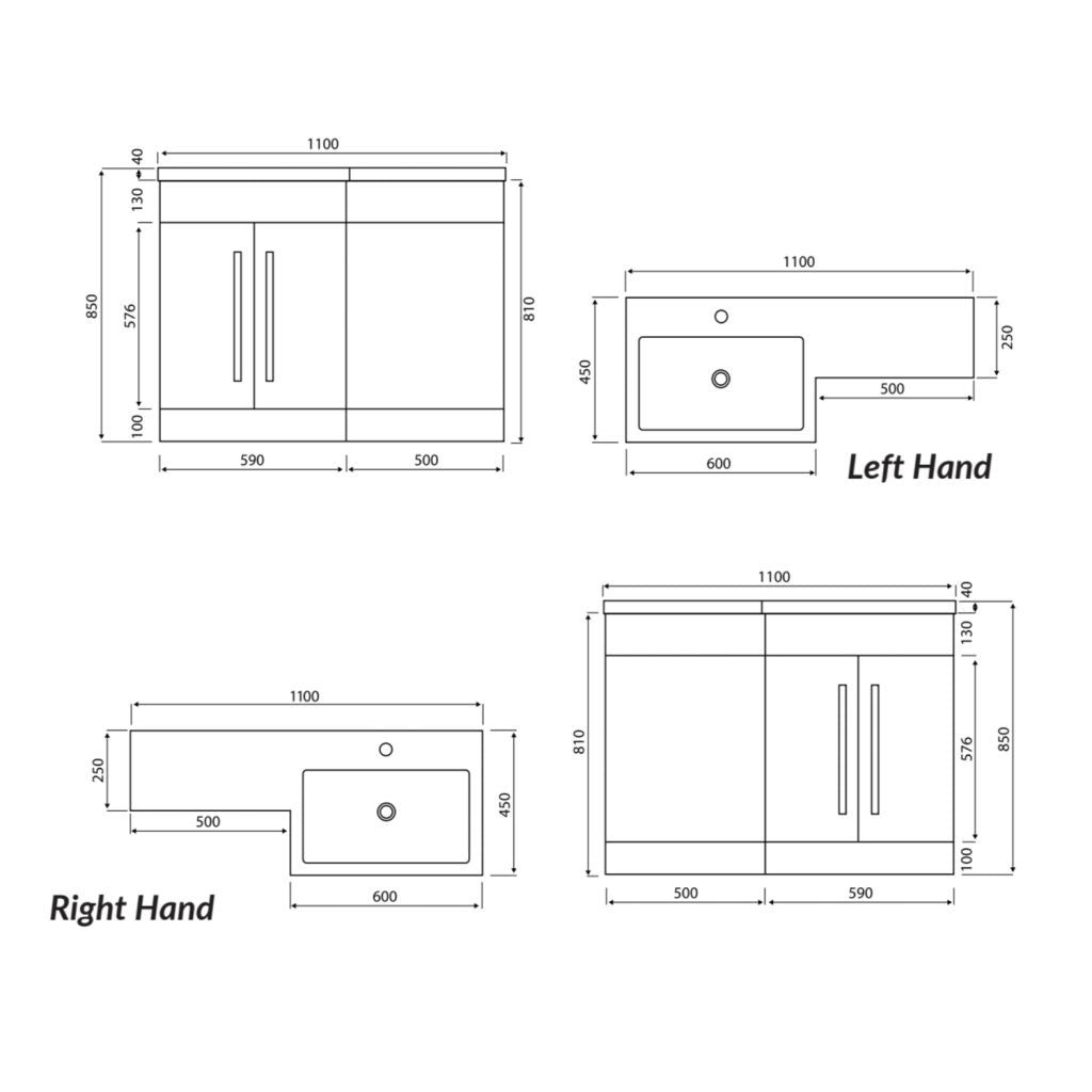 Aster 1100 L Shape Vanity Set