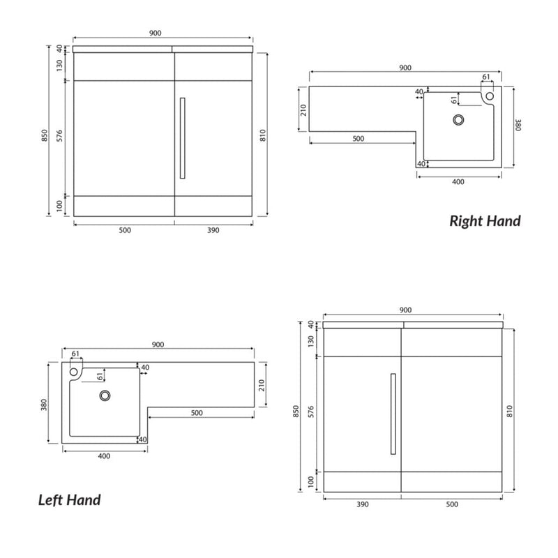 Aster 900 L Shape Vanity Set