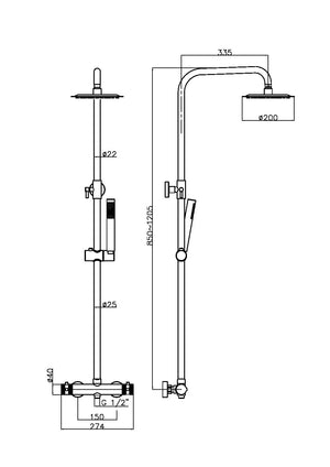 Alpha Black Round Rigid Riser Shower