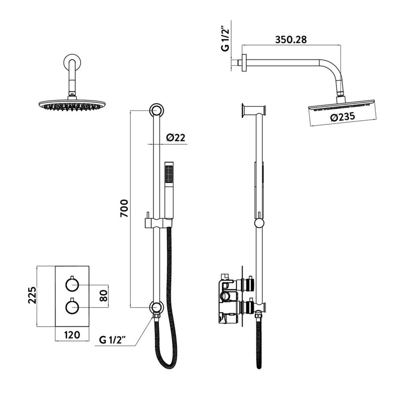 Alpha Concealed Shower with Riser Rail