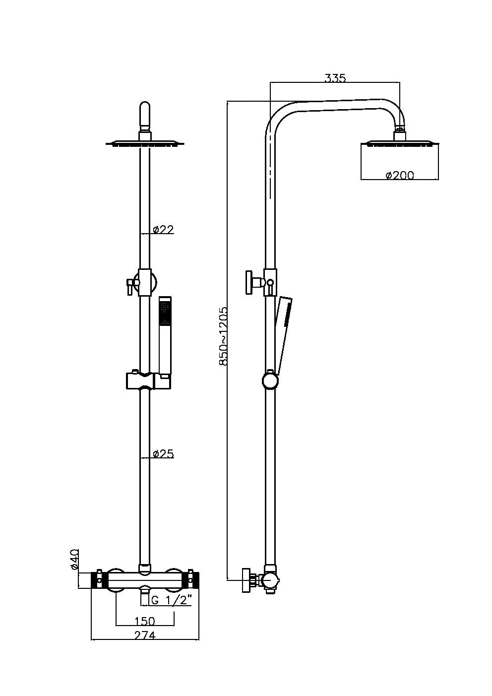 Alpha Brushed Bronze Round Rigid Riser Shower