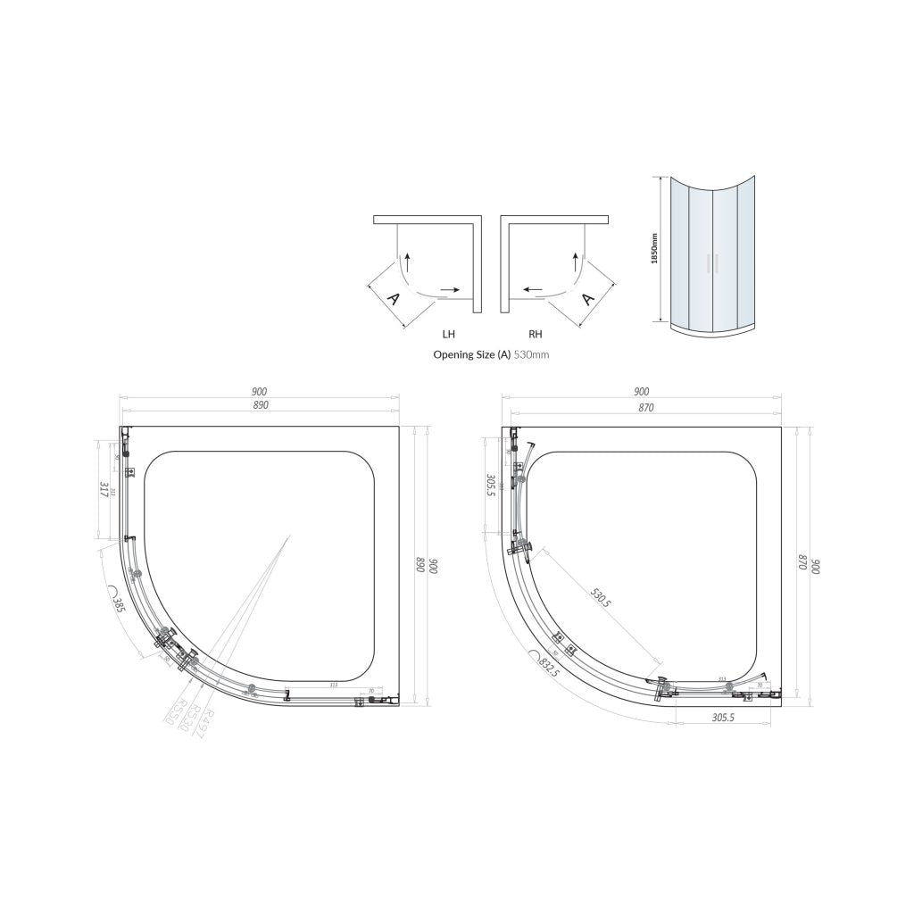 900X900 2-Door Quadrant Enclosure