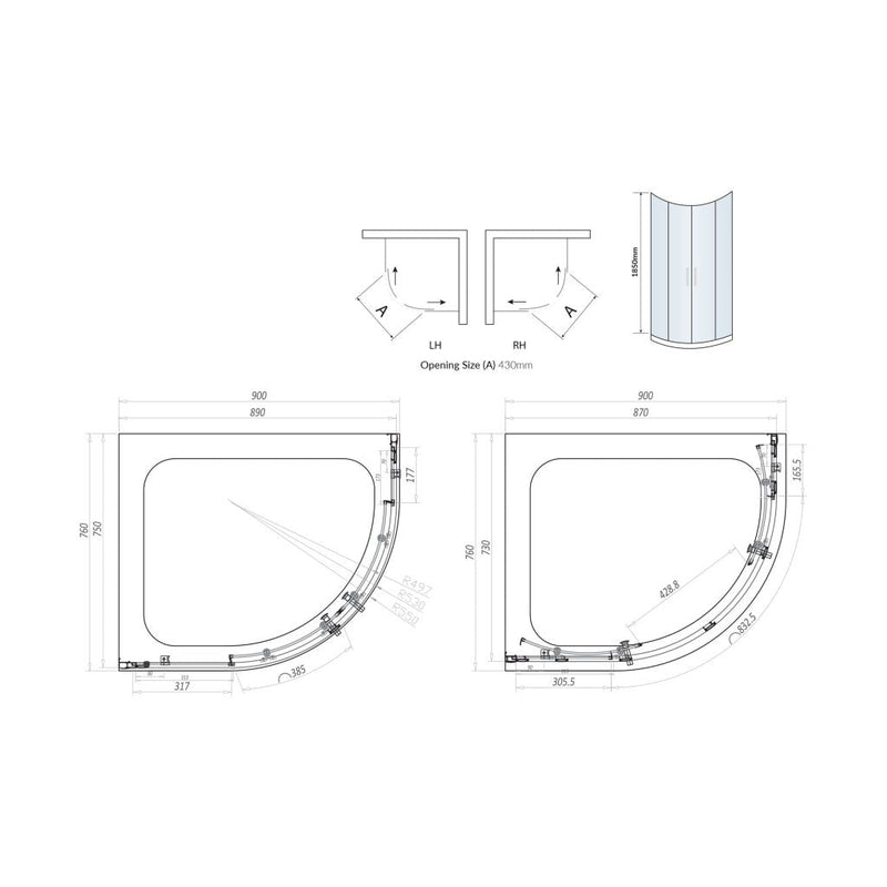 900X760 Offset Quadrant Enclosure