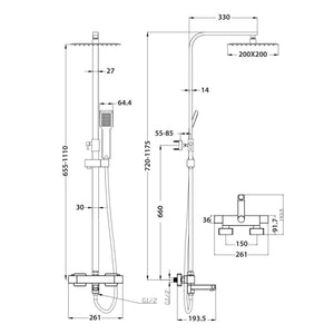 Enzo Square Rigid Riser Shower With Bath Filler