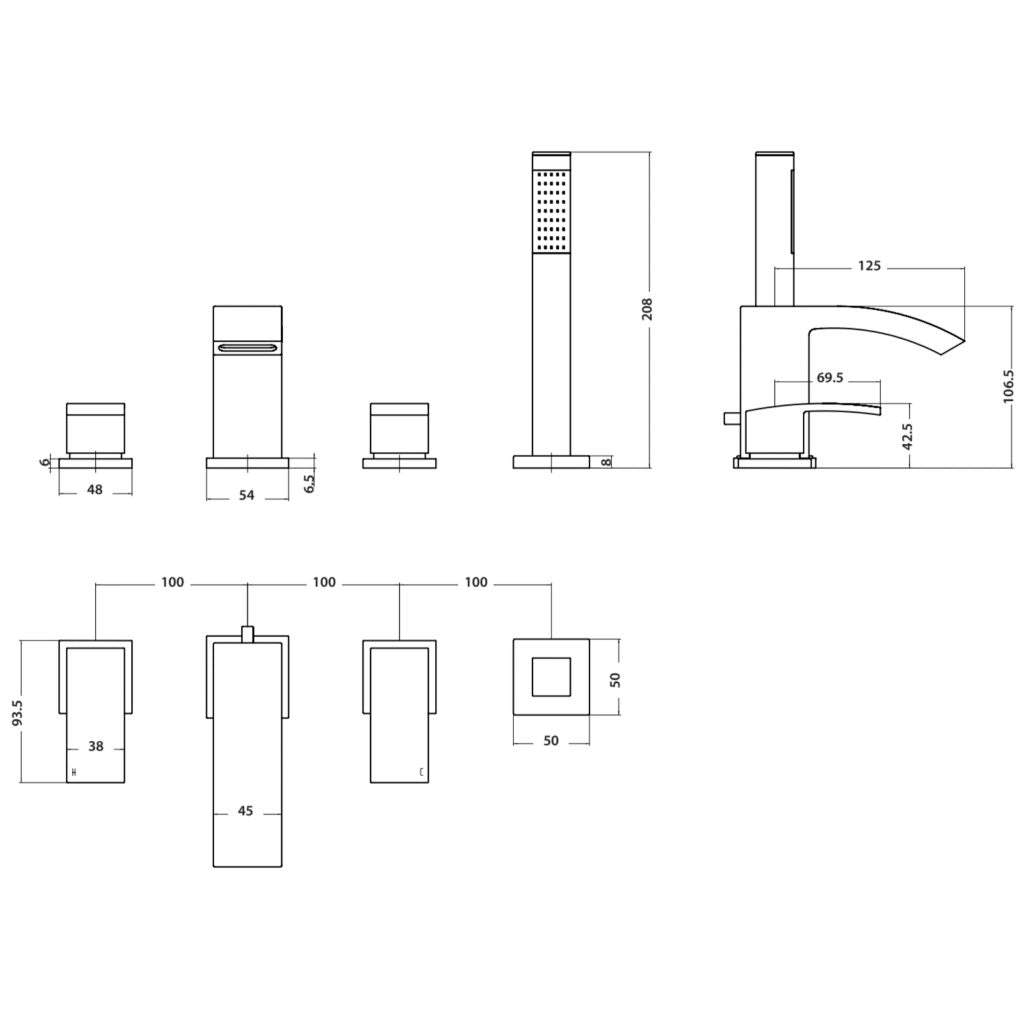 Enzo 4 Hole Deck Mounted Bath Shower Mixer