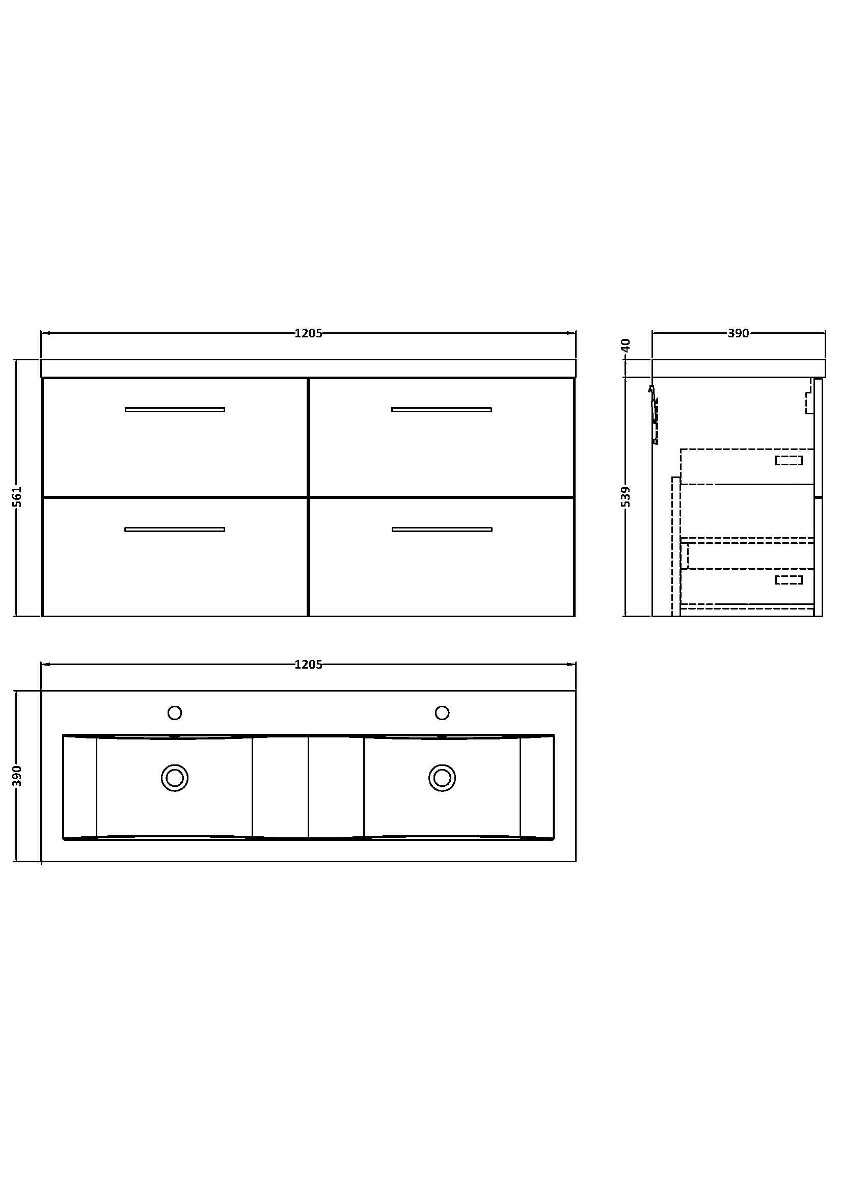 Arko 1200mm Wall Hung 4-Drawer Vanity
