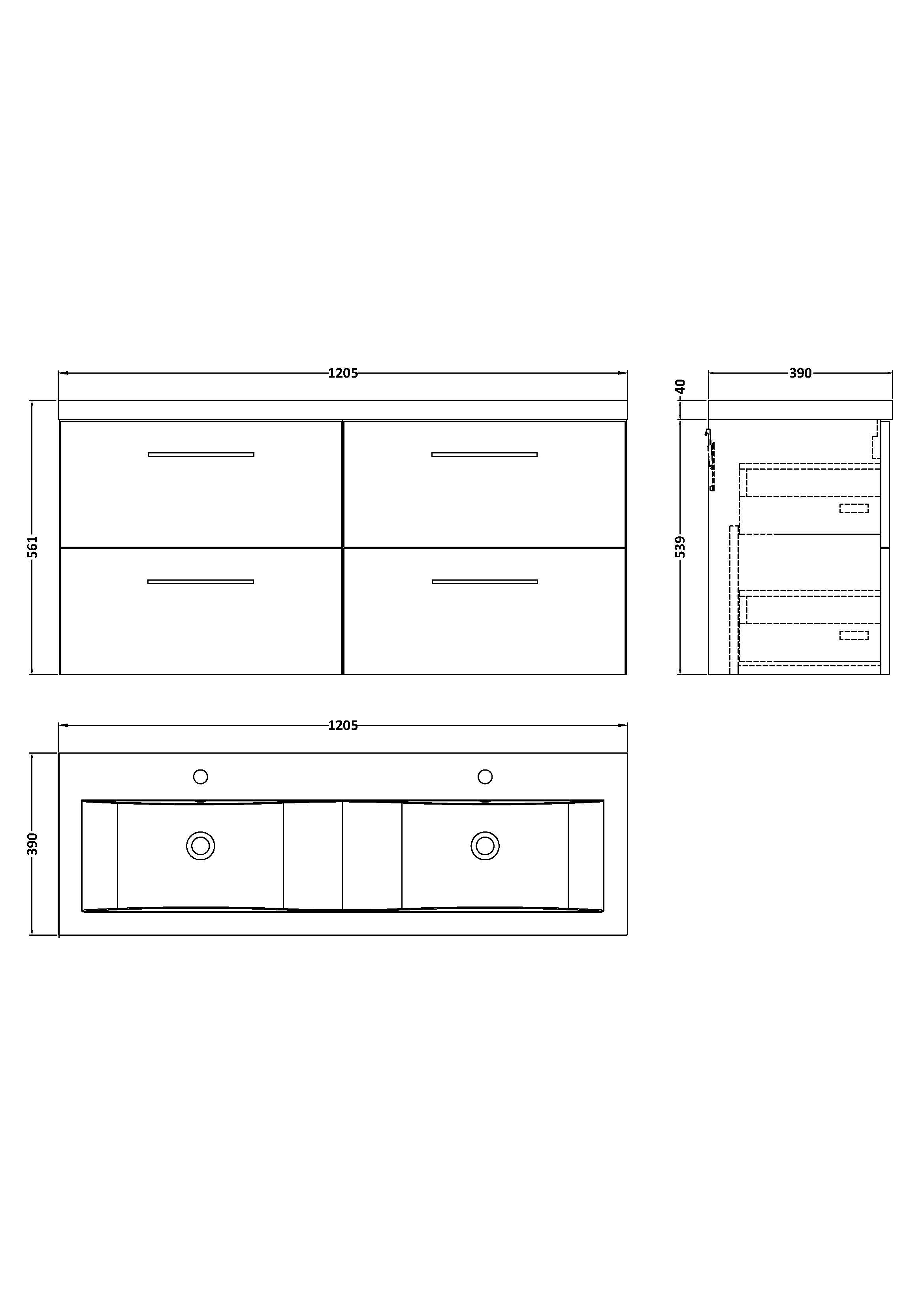 Arko 1200mm Wall Hung 4-Drawer Vanity