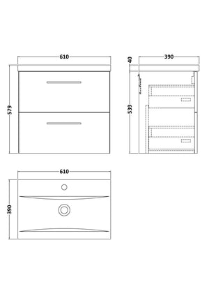Arko 600mm Wall Hung 2-Drawer Vanity
