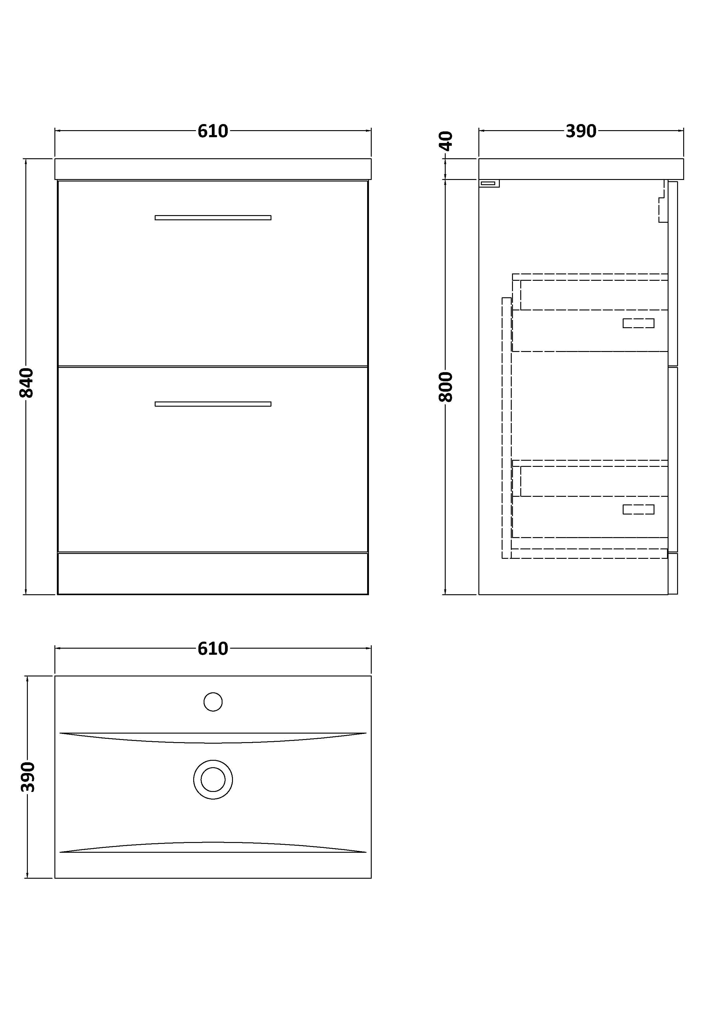 Arko 600mm Floor Standing 2-Drawer Vanity