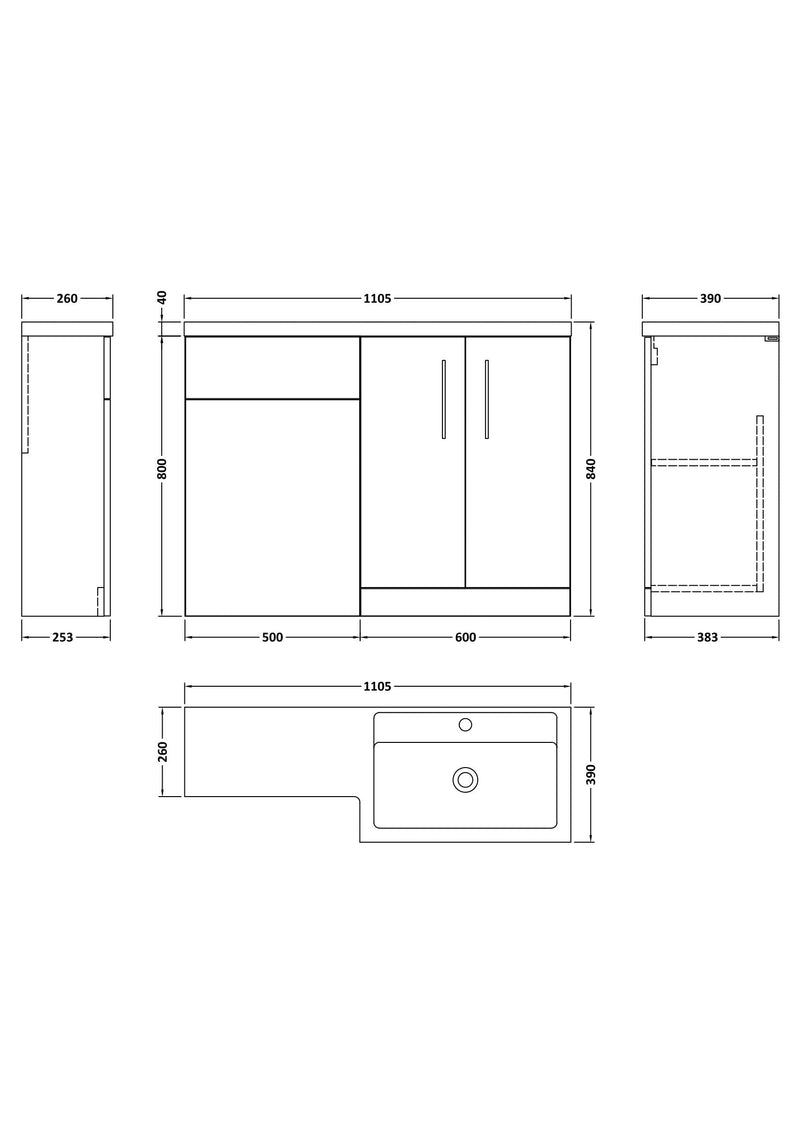 Arko L Shape Vanity Set 1100mm (Right Hand)