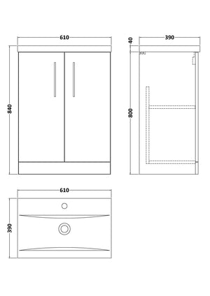 Arko 600mm Floor Standing 2-Door Vanity