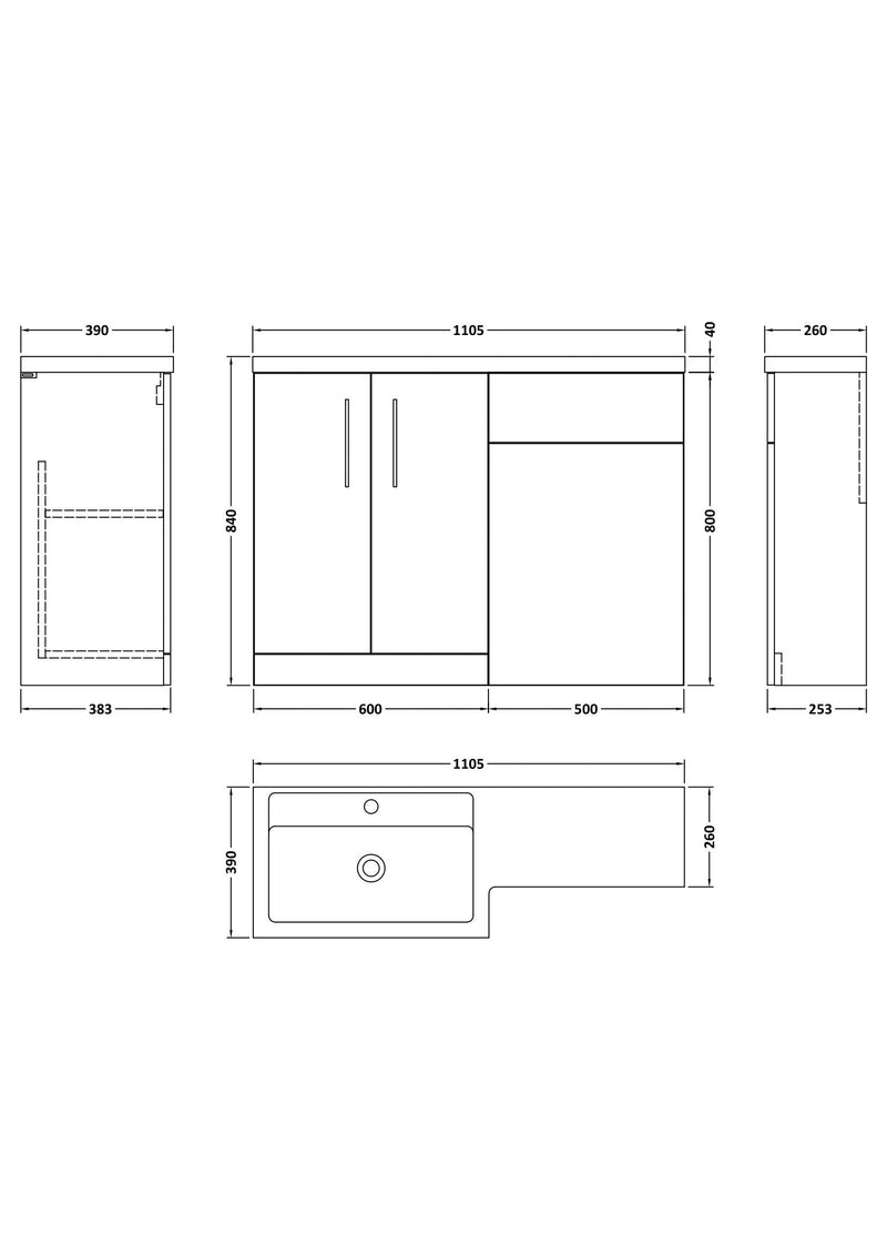Arko L Shape Vanity Set 1100mm (Left Hand)