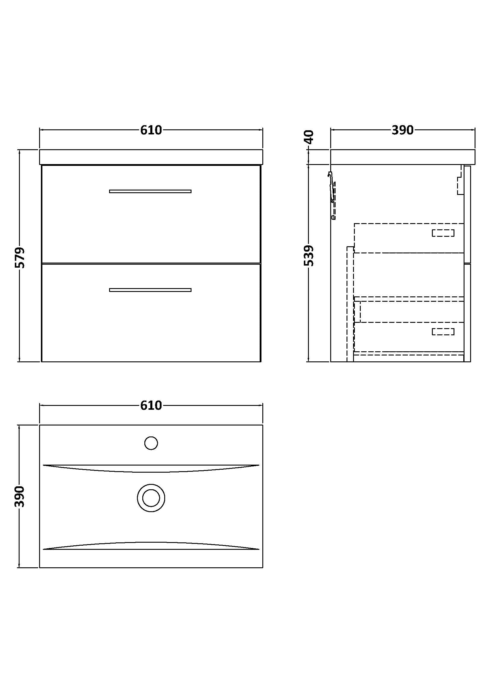 Arko 600mm Wall Hung 2-Drawer Vanity