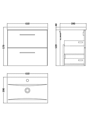 Arko 600mm Wall Hung 2-Drawer Vanity