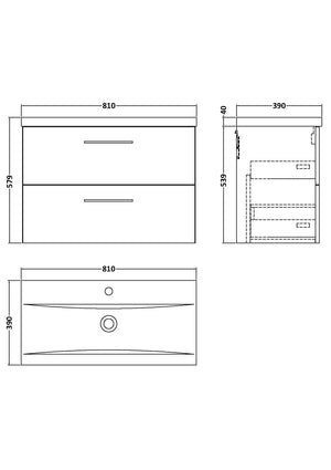 Arko 800mm Wall Hung 2-Drawer Vanity