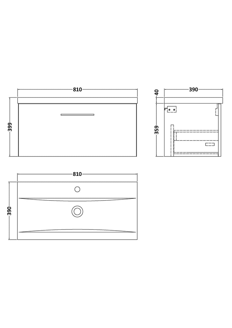 Arko 800mm Wall Hung 1-Drawer Vanity