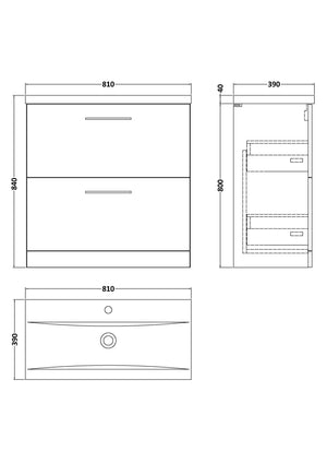 Arko 800mm Floor Standing 2-Drawer Vanity