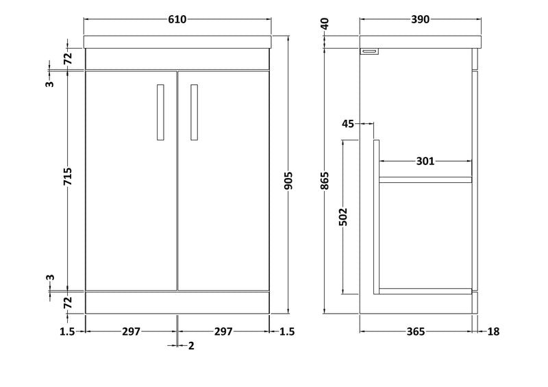 Reina 600mm Floor Standing 2-Door Vanity