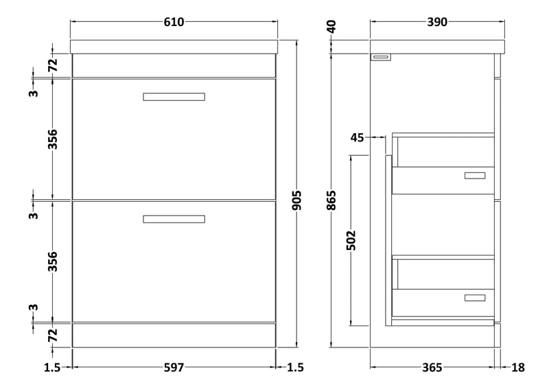 Reina 600mm Floor Standing 2-Drawer Vanity