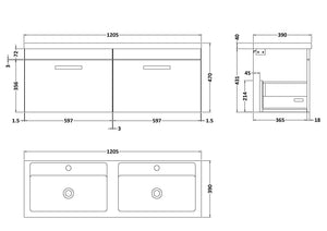 Reina 1200mm Wall Hung 2-Drawer Vanity