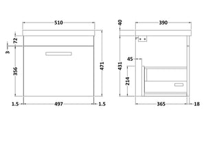 Reina 500mm Wall Hung 1-Drawer Vanity