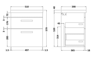 Reina 500mm Wall Hung 2-Drawer Vanity