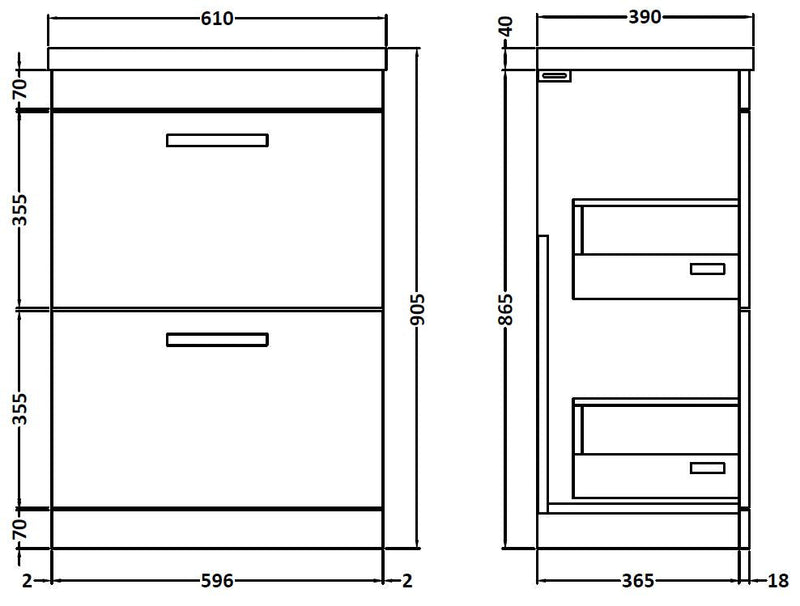 Reina 600mm Floor Standing 2-Drawer Vanity