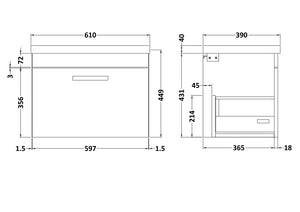 Reina 600mm Wall Hung 1-Drawer Vanity