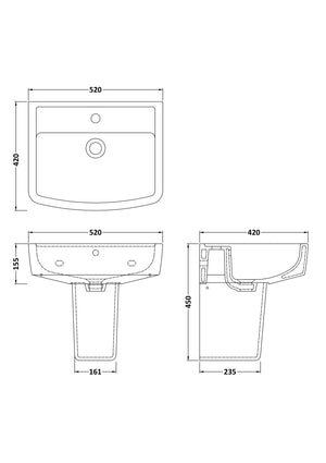 Square 520mm Basin & Semi Pedestal