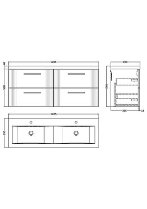 Eco 1200mm Wall Hung 4-Drawer Vanity