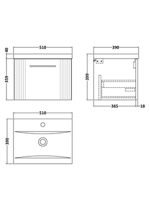 Eco 500mm Wall Hung 1-Drawer Vanity