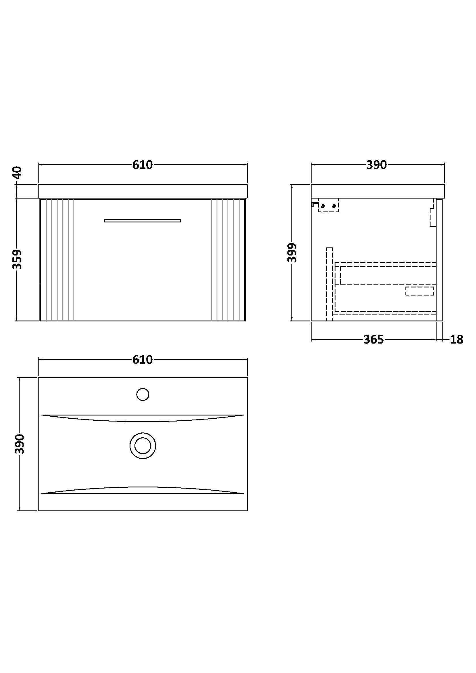 Eco 600mm Wall Hung 1-Drawer Vanity