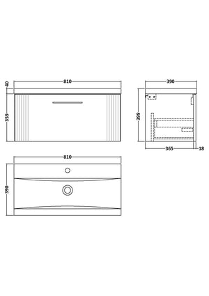 Eco 800mm Wall Hung 1-Drawer Vanity
