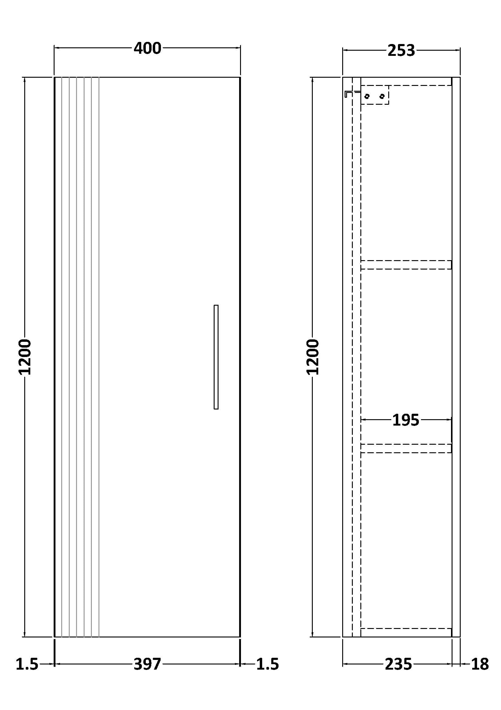 Eco 400mm Wall Hung Tall Unit 1-Door
