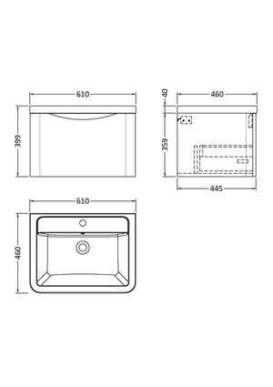 Luna 600mm Wall Hung 1-Drawer Vanity