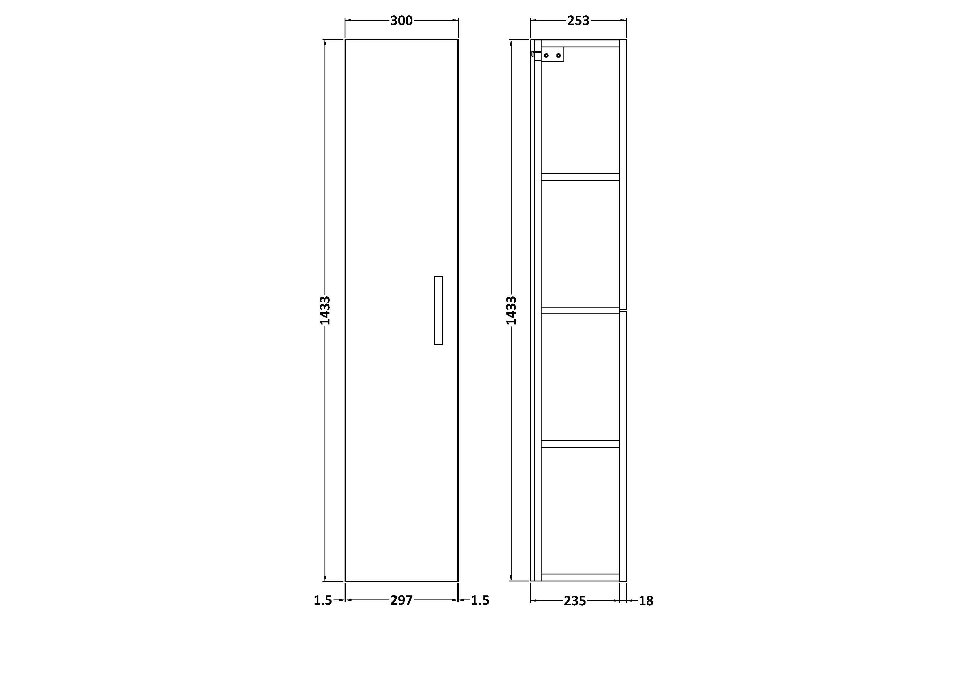 Wall Hung Tall Unit 1-Door 300mm
