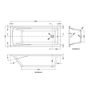 Square 1700mmx700mm Single Ended Bath