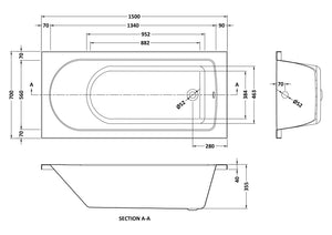 Round 1500mmx700mm Standard Single Ended Bath
