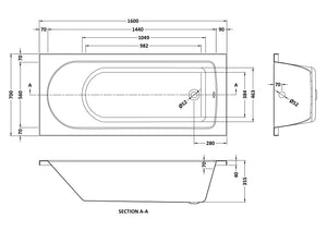 Round 1600mmx700mm Standard Single Ended Bath